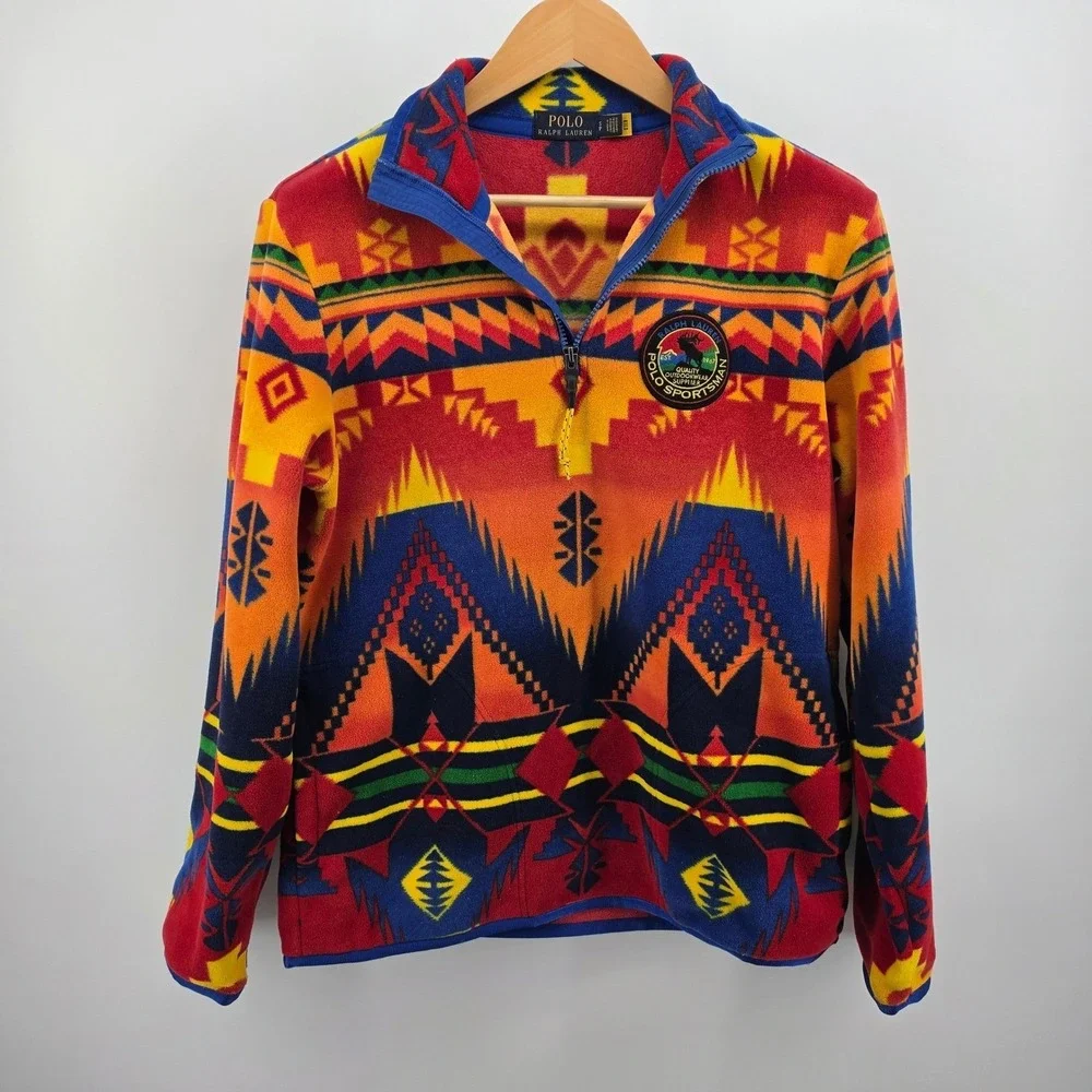 Polo Ralph Lauren Sportsman Southwestern Aztec Fleece Quarter Zip Pullover S